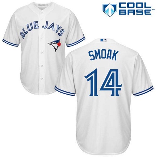 Blue Jays #14 Justin Smoak White Cool Base Stitched Youth MLB Jersey - Click Image to Close
